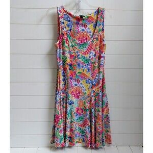 Lauren Ralph Lauren Women's Large Floral Paisley Midi Dress Fit & Flare Colorful